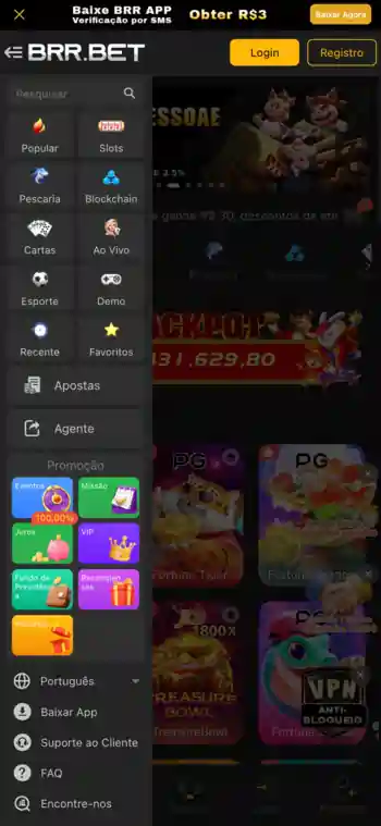 Instalação do aplicativo BRRBET no celular Android.